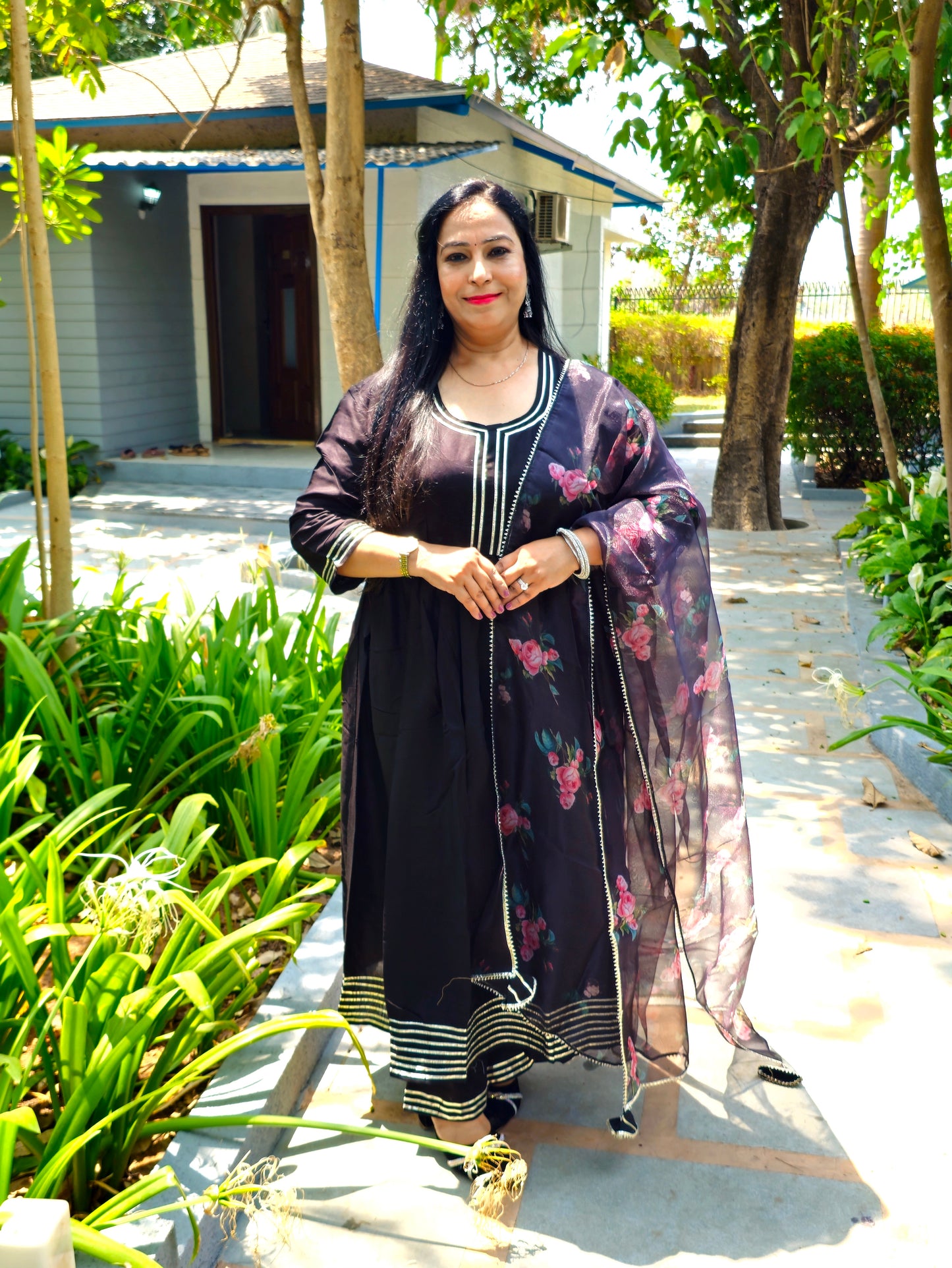 Raas Solid Black Gota Work Anarkali