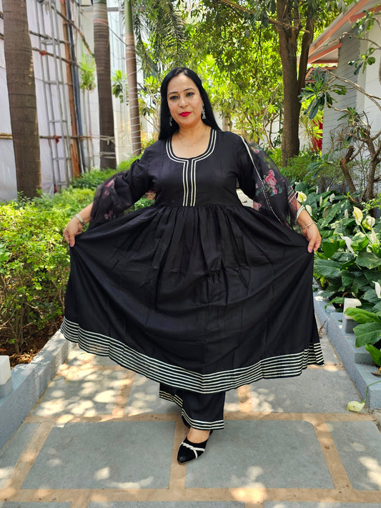 Raas Solid Black Gota Work Anarkali