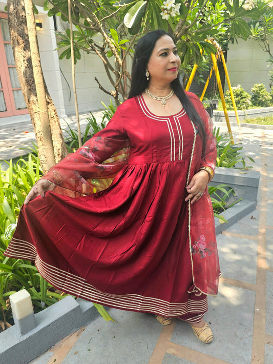Raas Maroon Rayon Gota Work Anarkali