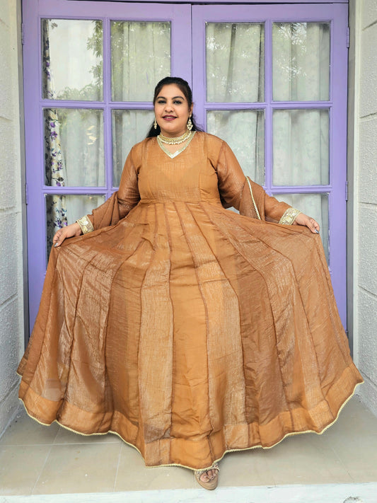 Suhani Brown-Gold Silk Solid Anarkali