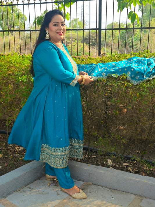 Noor Firozi Solid Vichitra Silk Anarkali