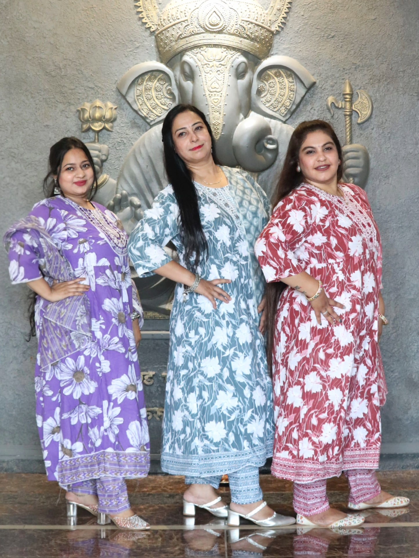 Sukoon Maroon Floral Cotton Anarkali