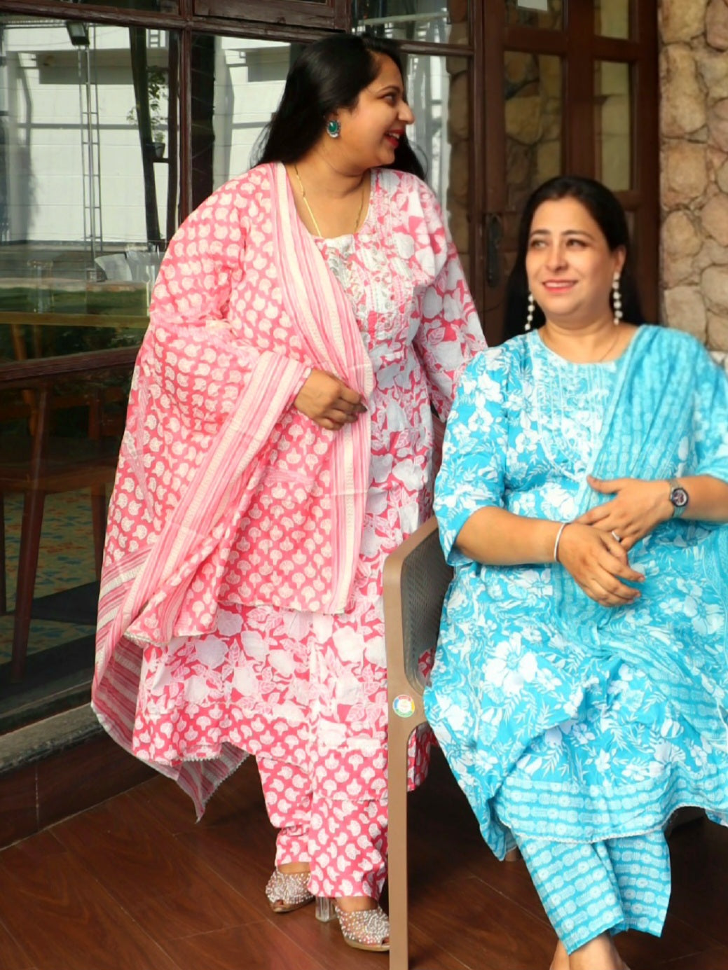 Sukoon White Pink Floral Cotton Anarkali
