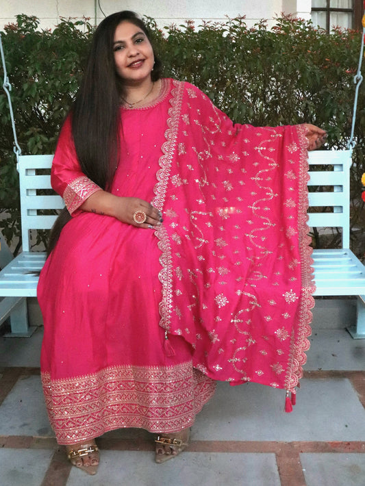 Noor Rani Pink Vichitra Silk Anarkali