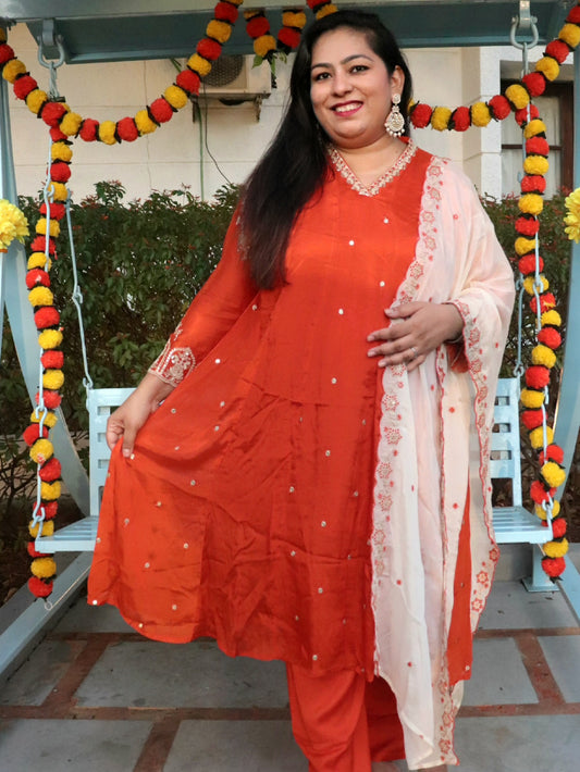 Saanjh Rust Orange Crepe Anarkali