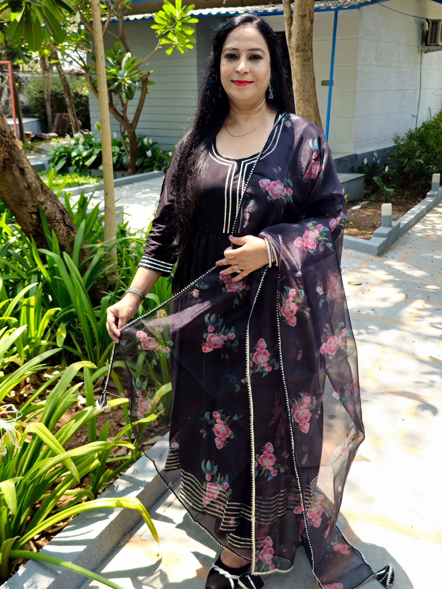 Raas Solid Black Gota Work Anarkali