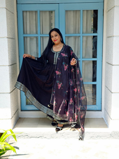 Raas Solid Black Gota Work Anarkali