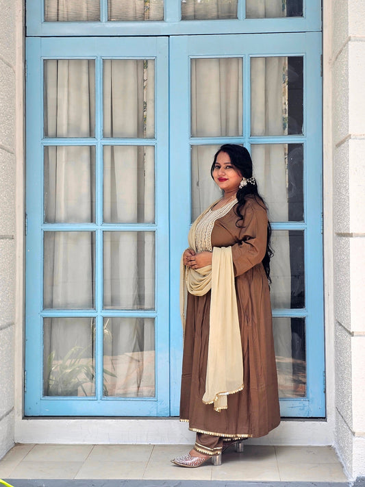 Ruhani Brown Zari Yoke Designer Anarkali