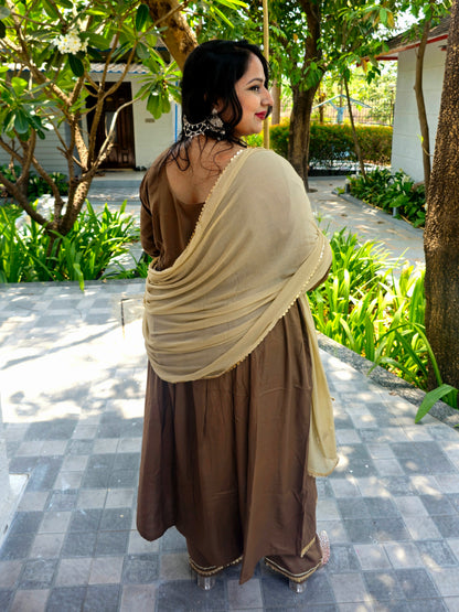 Ruhani Brown Zari Yoke Designer Anarkali