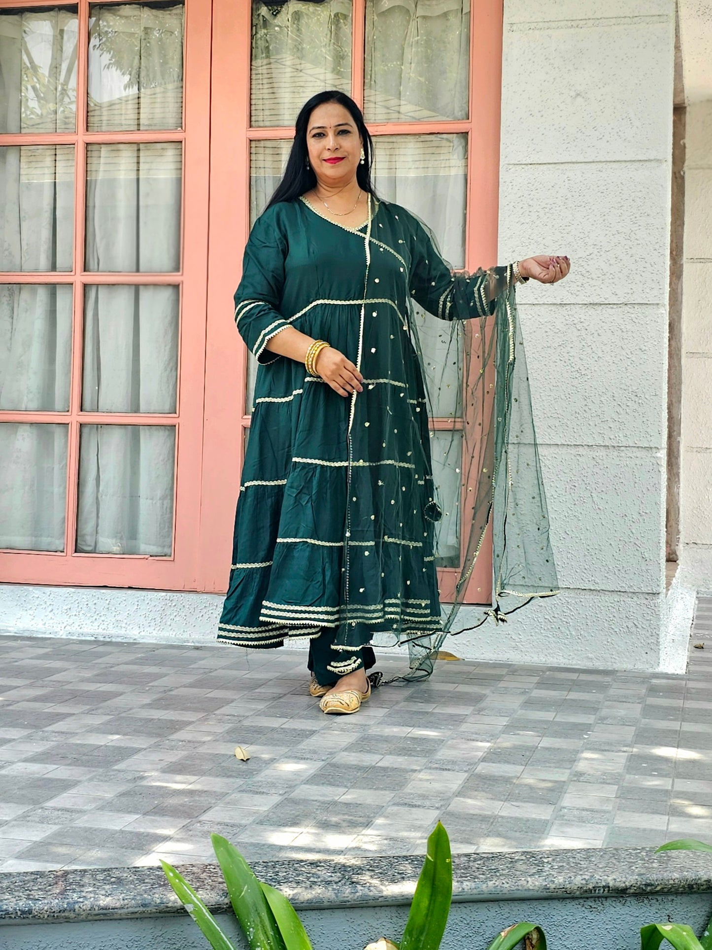 Ruhani Bottle Green Rayon Anarkali