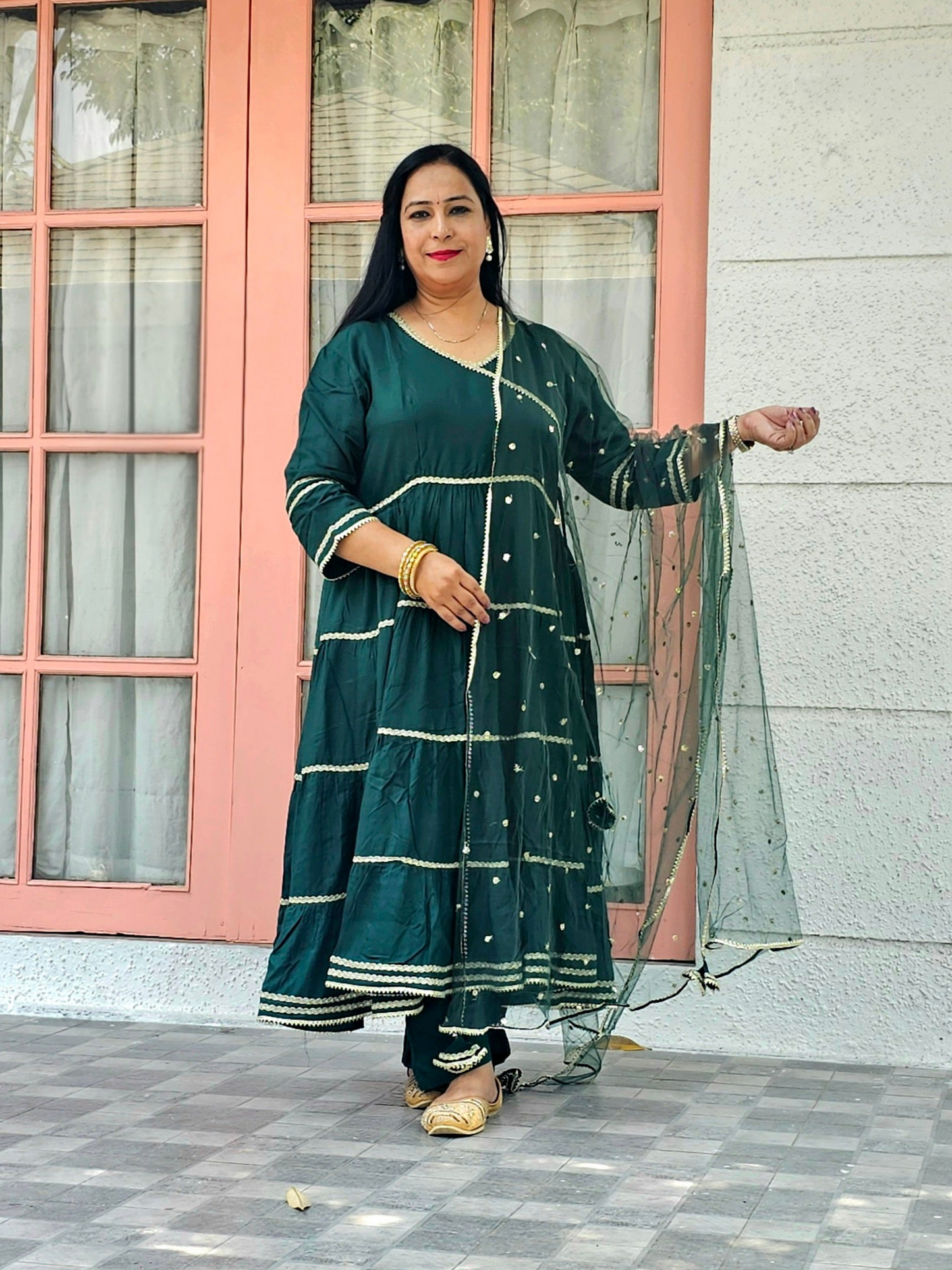 Ruhani Bottle Green Rayon Anarkali