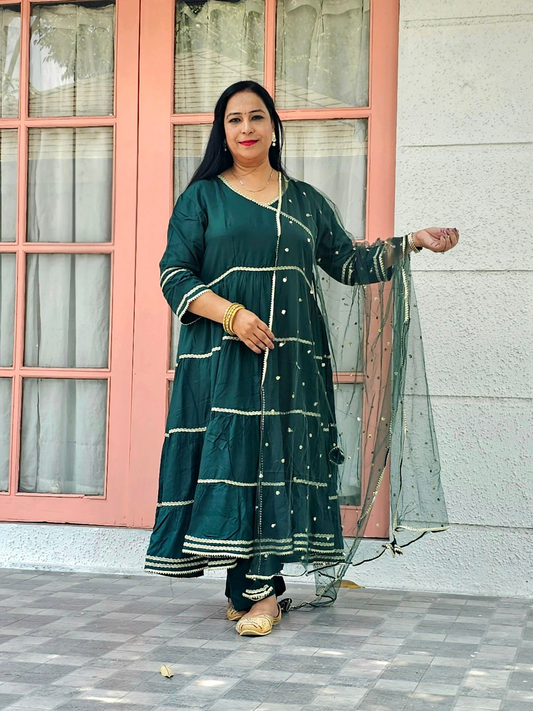 Ruhani Bottle Green Rayon Anarkali