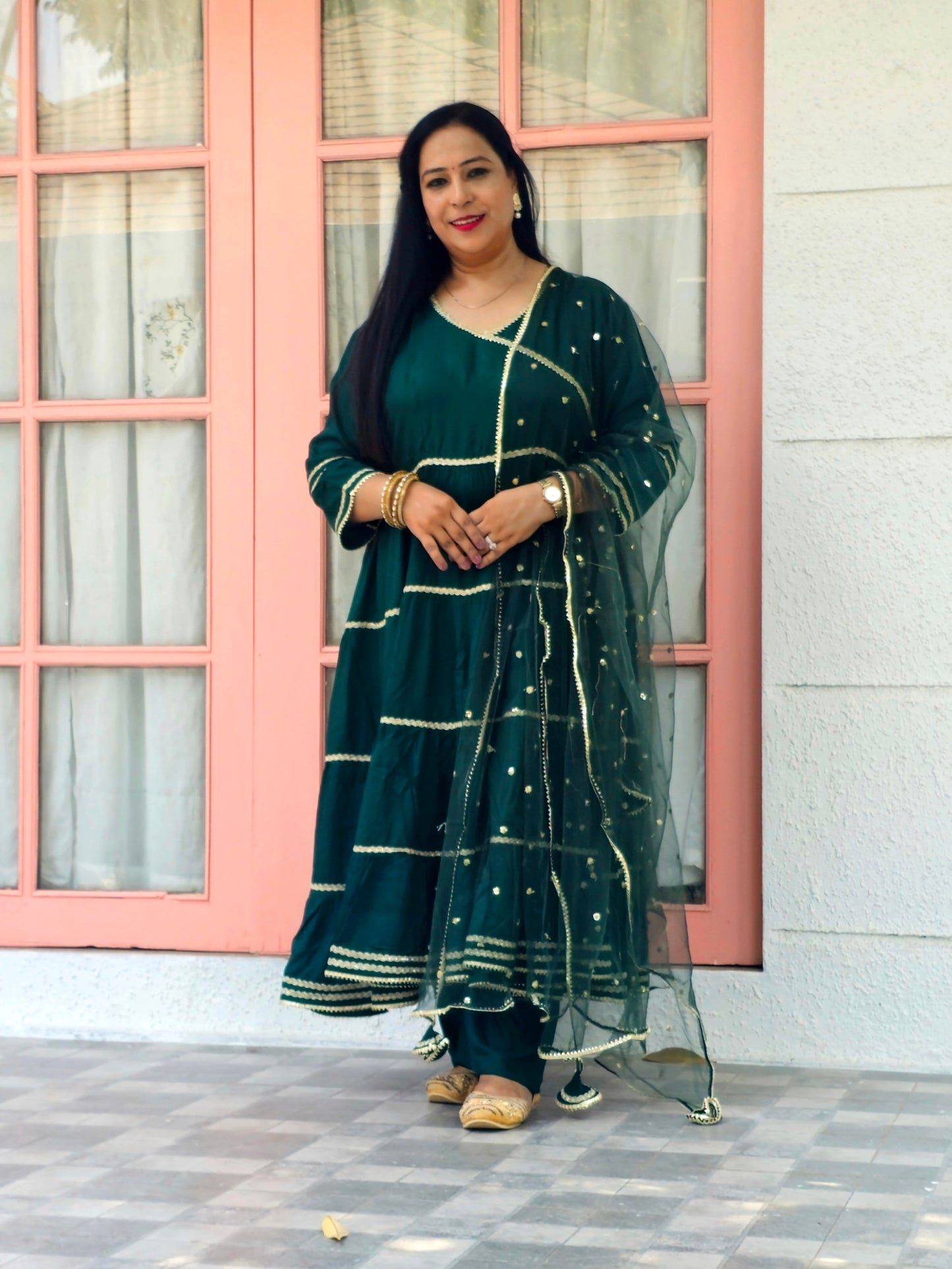 Ruhani Bottle Green Rayon Anarkali