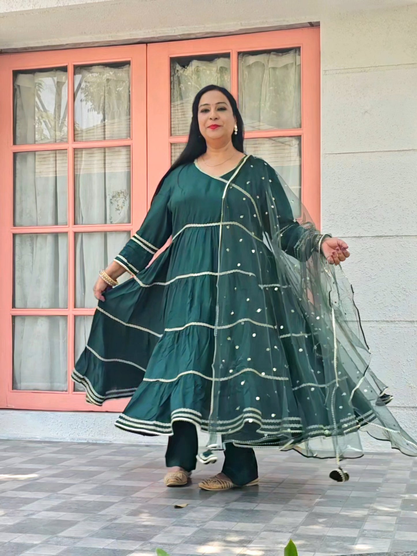 Ruhani Bottle Green Rayon Anarkali
