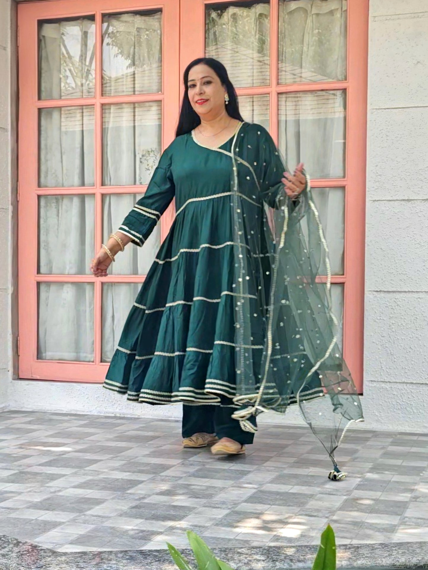 Ruhani Bottle Green Rayon Anarkali