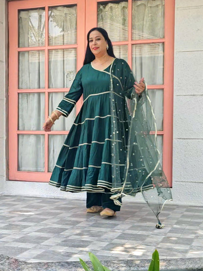 Ruhani Bottle Green Rayon Anarkali