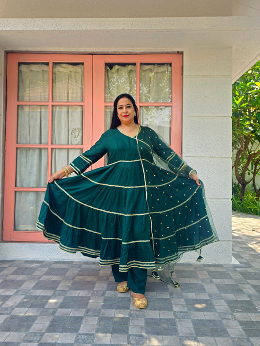 Ruhani Bottle Green Rayon Anarkali