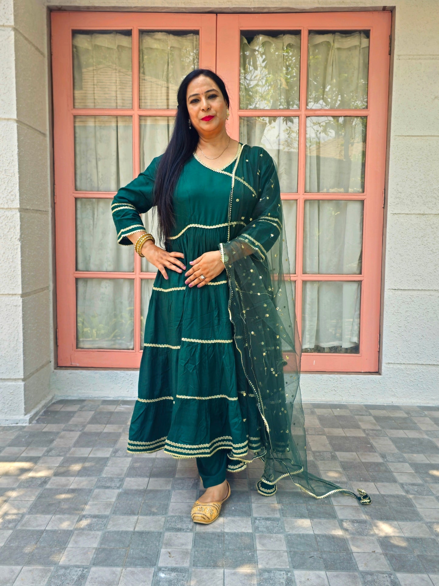 Ruhani Bottle Green Rayon Anarkali