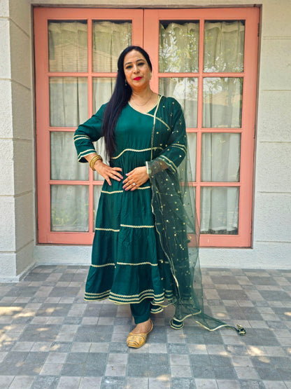 Ruhani Bottle Green Rayon Anarkali