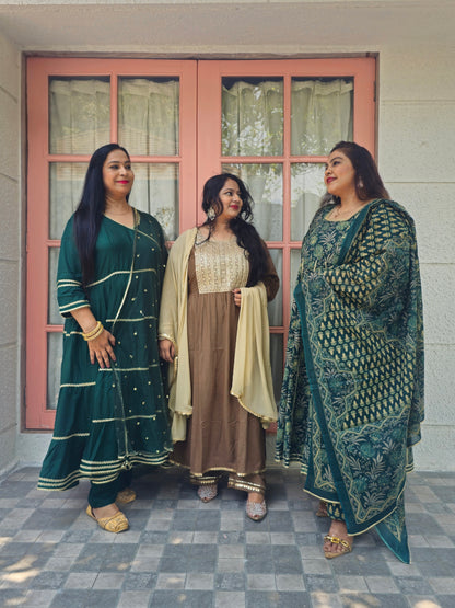 Ruhani Brown Zari Yoke Designer Anarkali