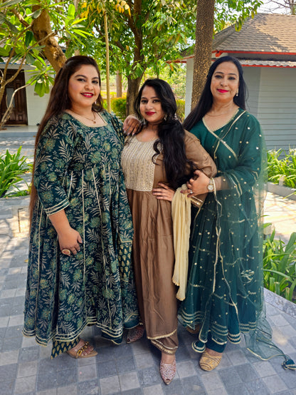 Suhani Emerald Green Cotton Anarkali