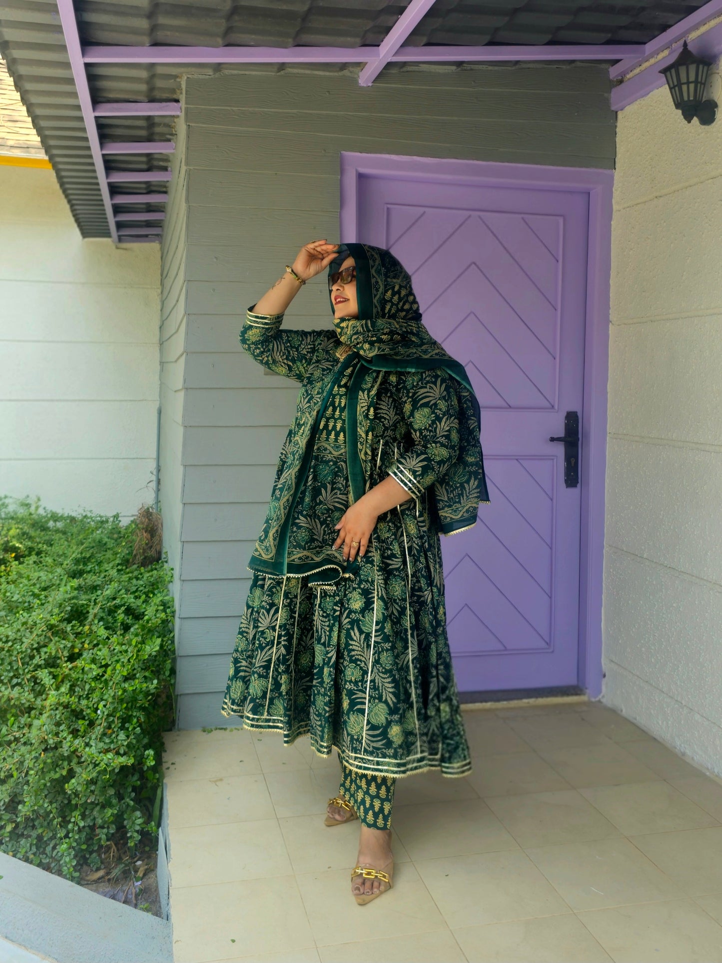Suhani Emerald Green Cotton Anarkali