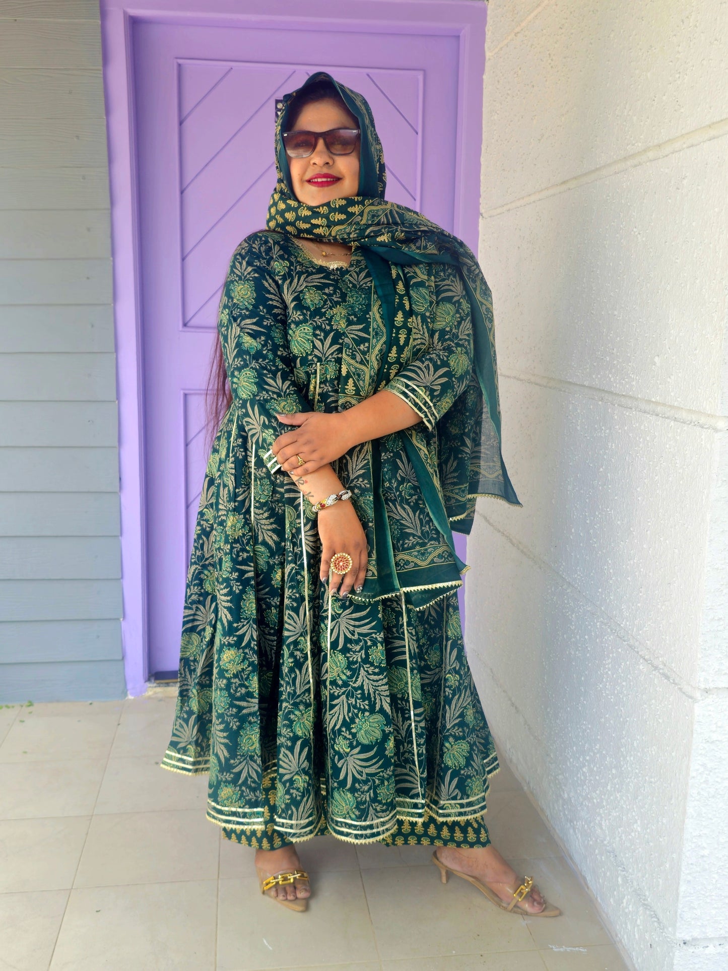 Suhani Emerald Green Cotton Anarkali