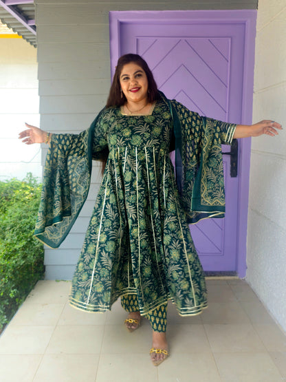 Suhani Emerald Green Cotton Anarkali