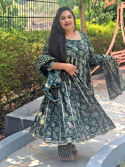 Suhani Emerald Green Cotton Anarkali