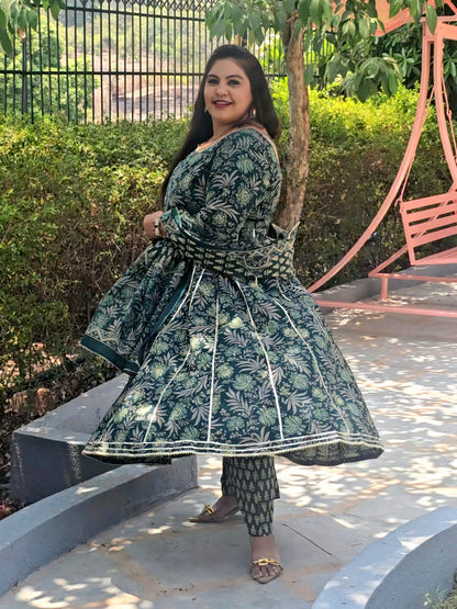 Suhani Emerald Green Cotton Anarkali