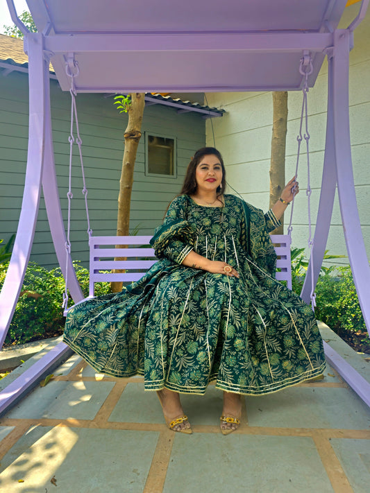 Suhani Emerald Green Cotton Anarkali