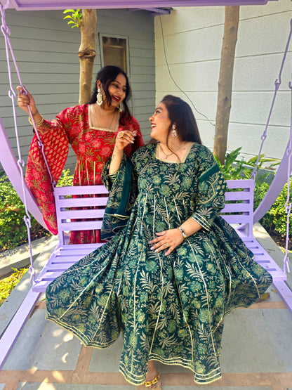 Suhani Emerald Green Cotton Anarkali