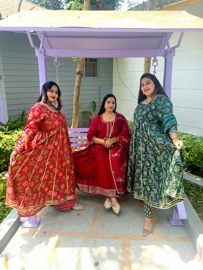 Raas Maroon Rayon Gota Work Anarkali