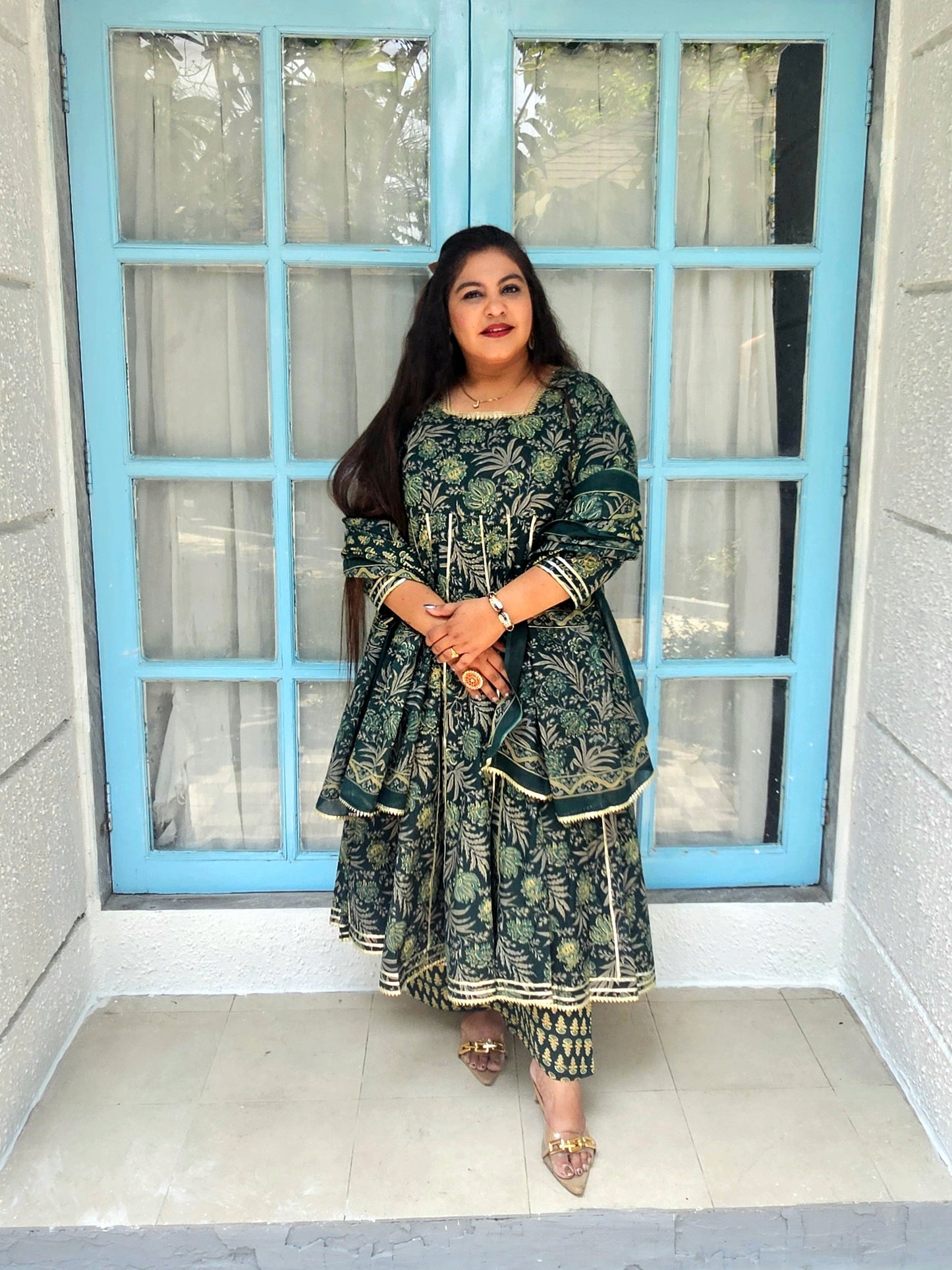 Suhani Emerald Green Cotton Anarkali
