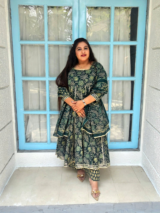 Suhani Emerald Green Cotton Anarkali