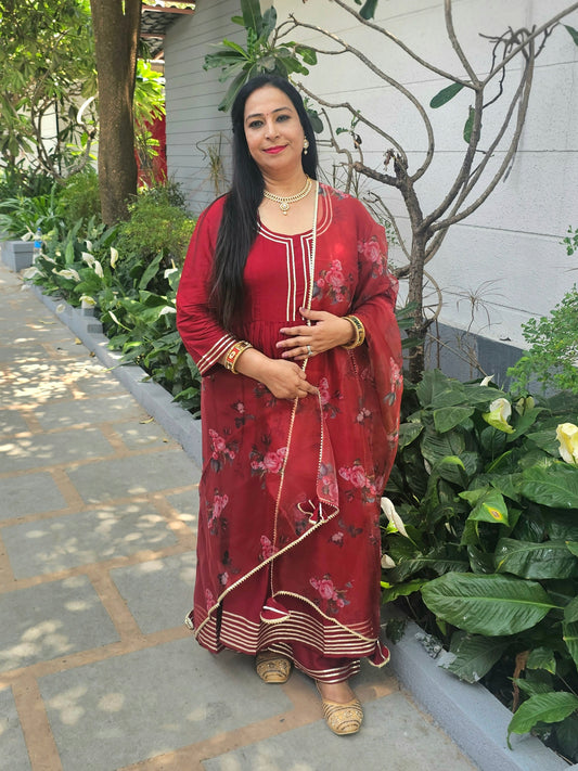 Raas Maroon Rayon Gota Work Anarkali