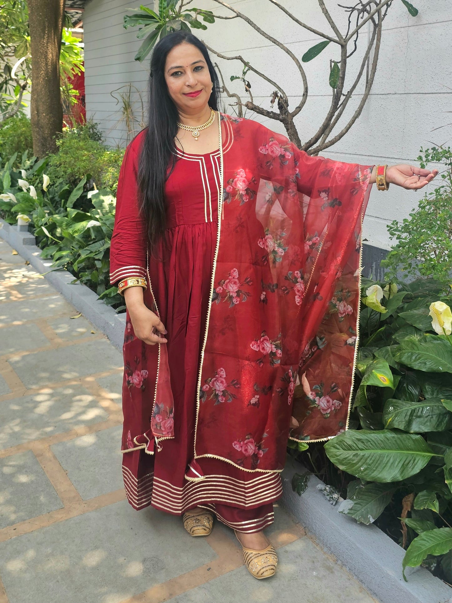 Raas Maroon Rayon Gota Work Anarkali