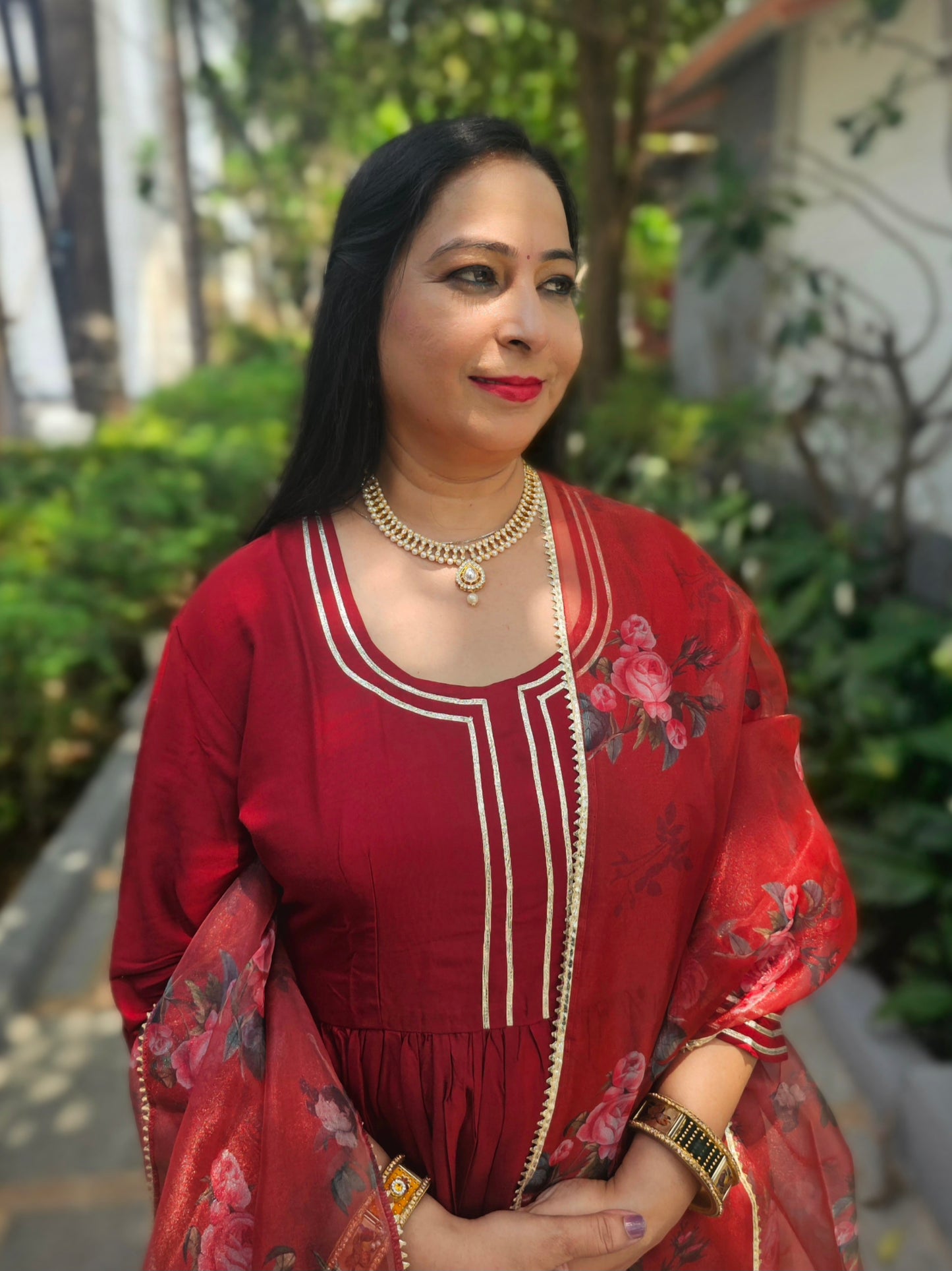 Raas Maroon Rayon Gota Work Anarkali