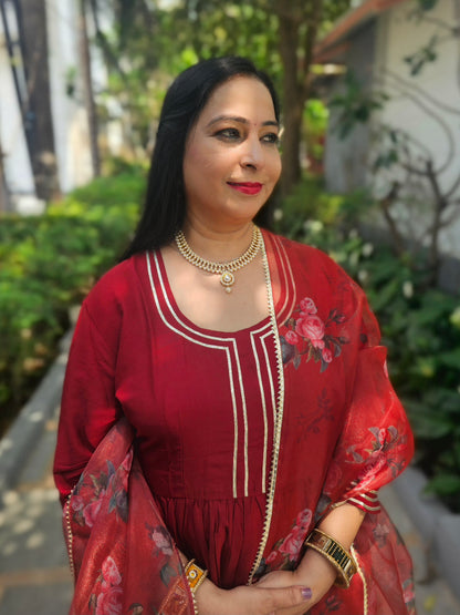 Raas Maroon Rayon Gota Work Anarkali