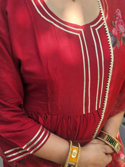 Raas Maroon Rayon Gota Work Anarkali