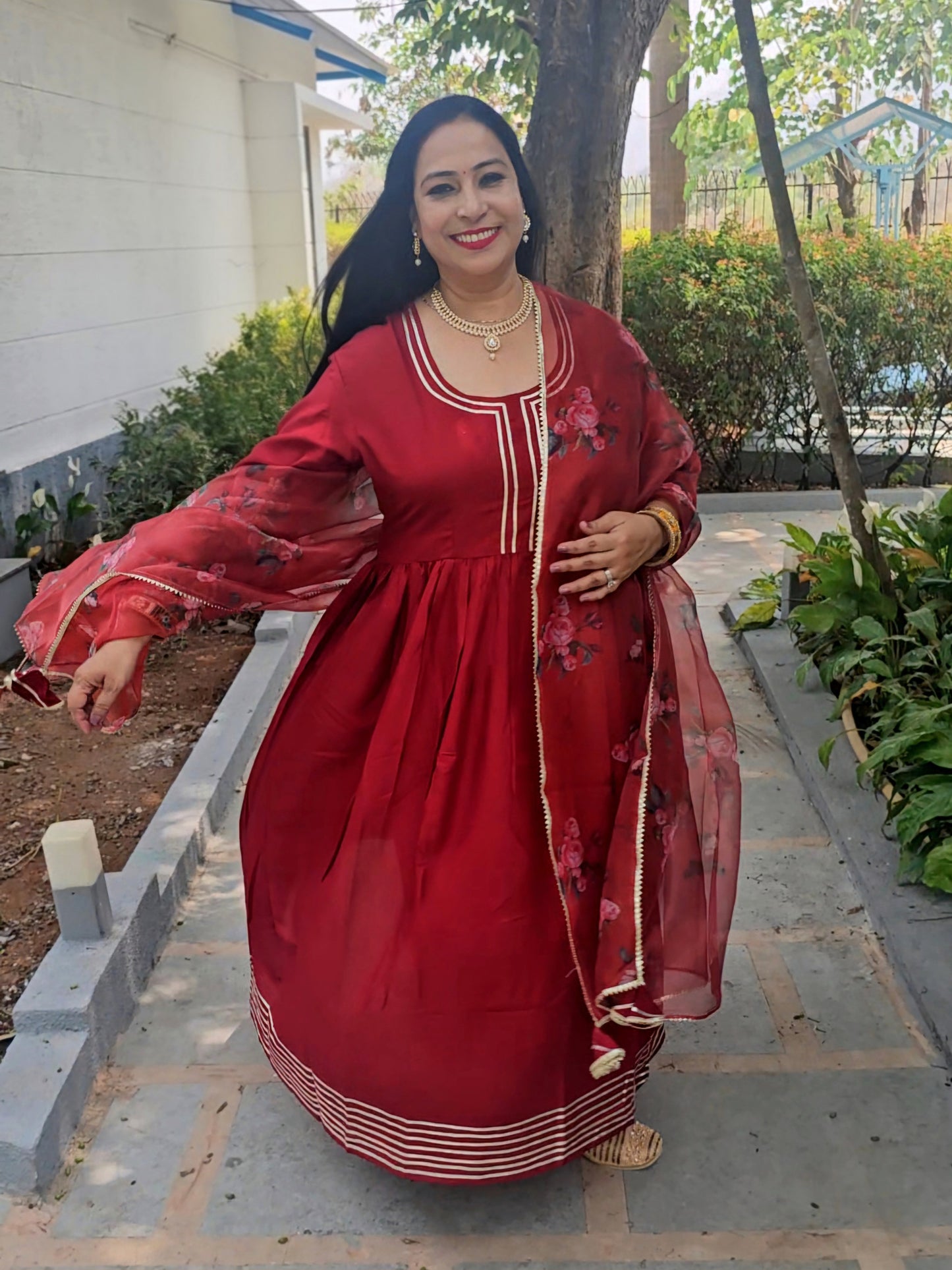 Raas Maroon Rayon Gota Work Anarkali