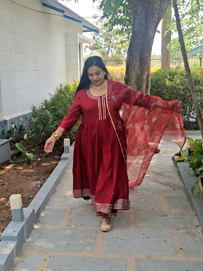 Raas Maroon Rayon Gota Work Anarkali