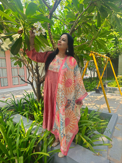 Saanjh Peach Solid Anarkali