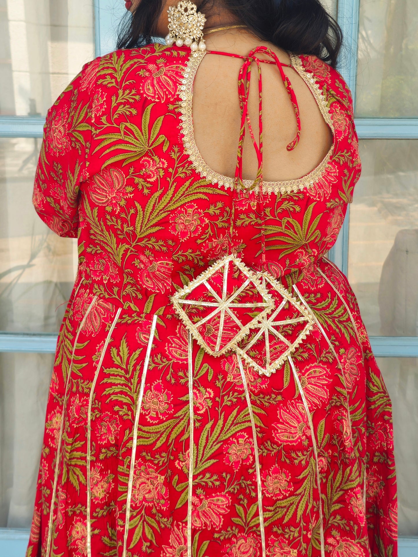 Suhani Bright Red Floral Cotton Anarkali