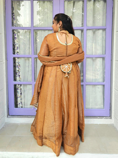 Suhani Brown-Gold Silk Solid Anarkali