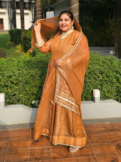 Suhani Brown-Gold Silk Solid Anarkali