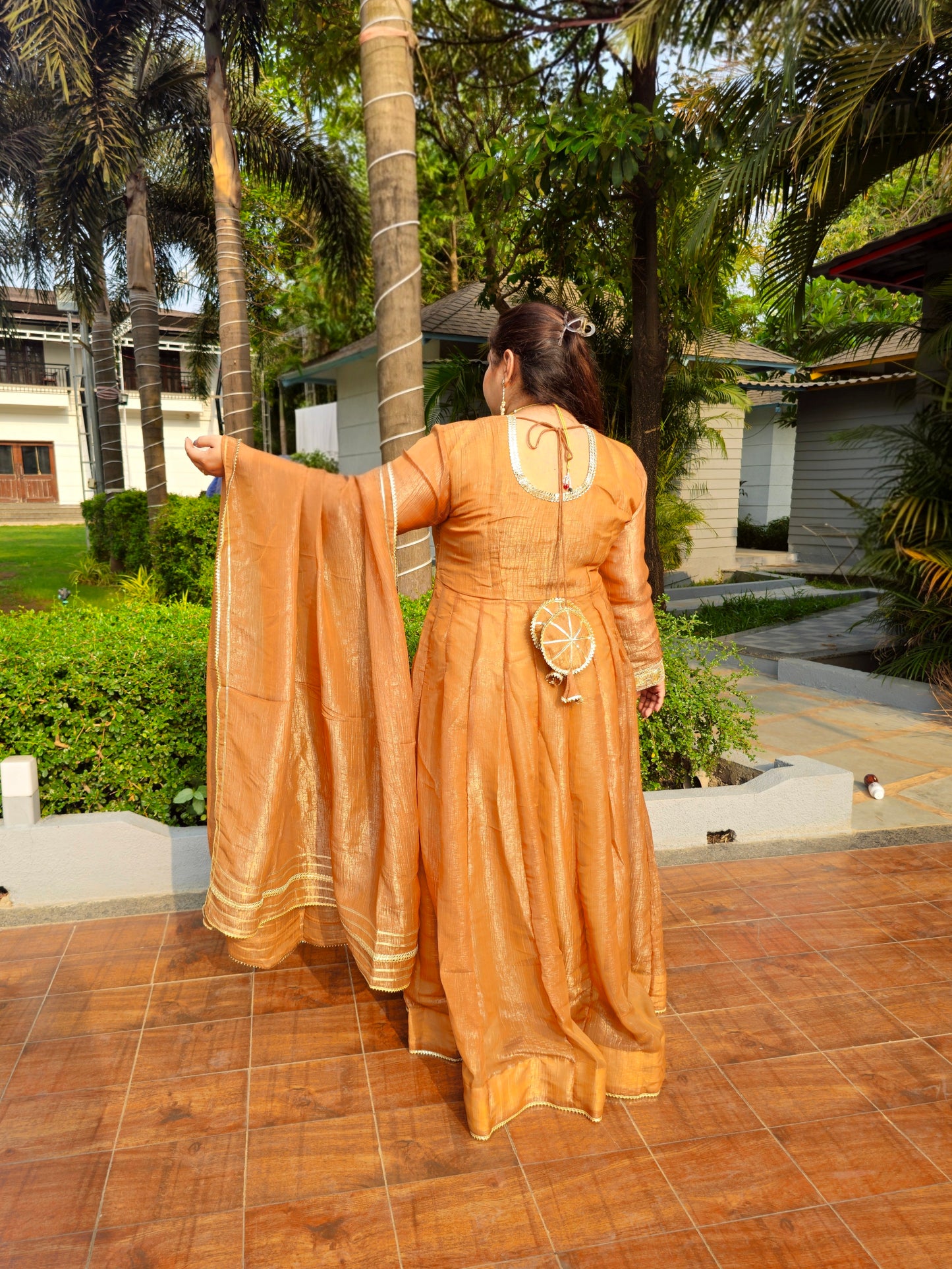 Suhani Brown-Gold Silk Solid Anarkali