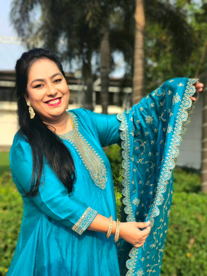 Noor Firozi Solid Vichitra Silk Anarkali
