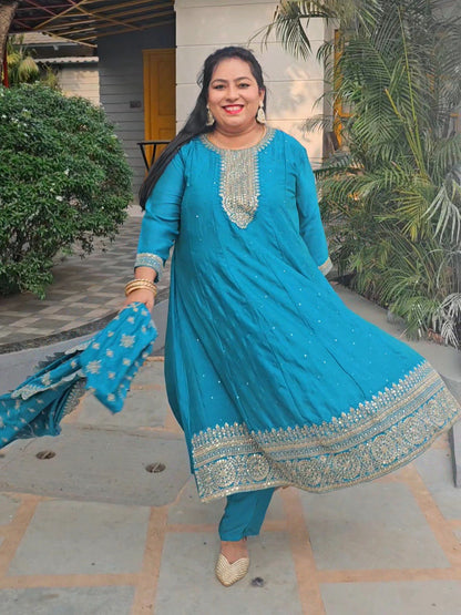 Noor Firozi Solid Vichitra Silk Anarkali