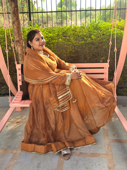 Suhani Brown-Gold Silk Solid Anarkali